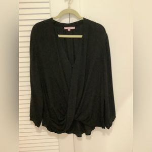 Calypso black silk L/S vneck blouse